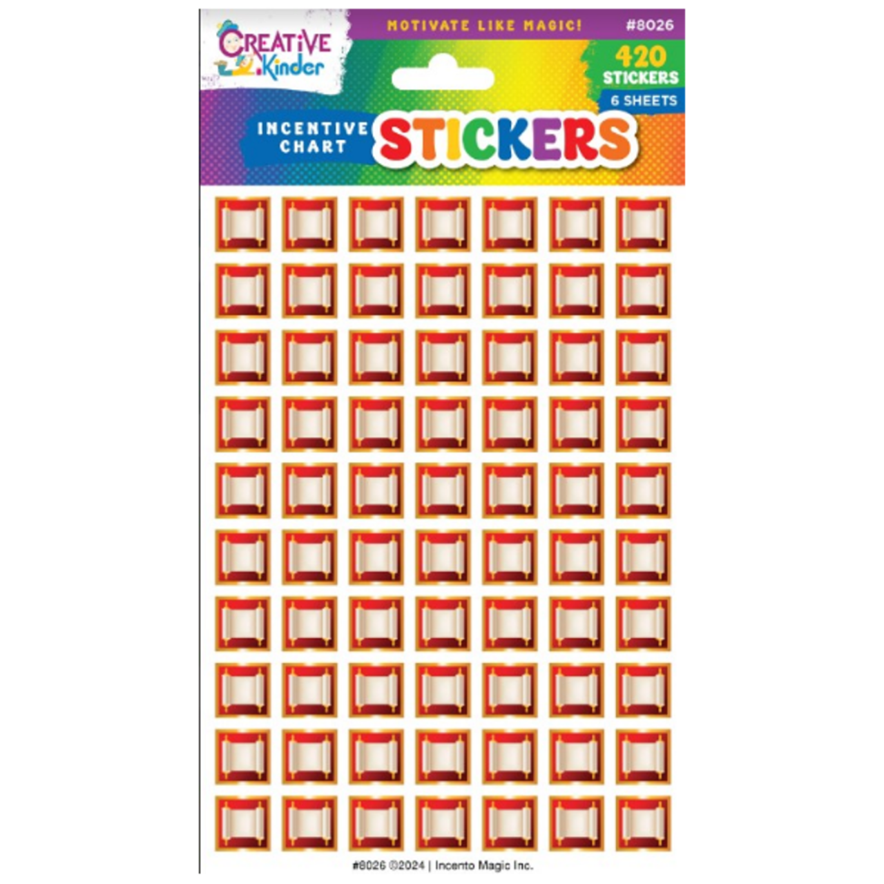 Sefer Torah Square Stickers – Classroom Reward Stickers, 6 Sheets / 420 Count